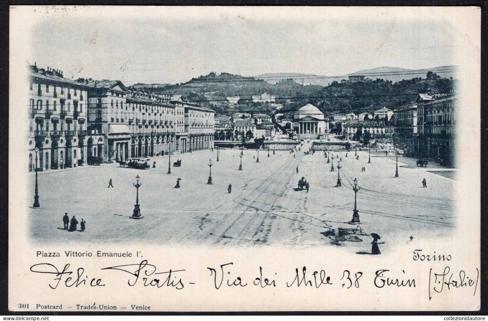 TORINO - PIAZZA VITTORIO EMANUELE I° - ANIMATA E MOVIMENTATA - CARRI - CARTOLINA FP SPEDITA NEL 1900 - Places