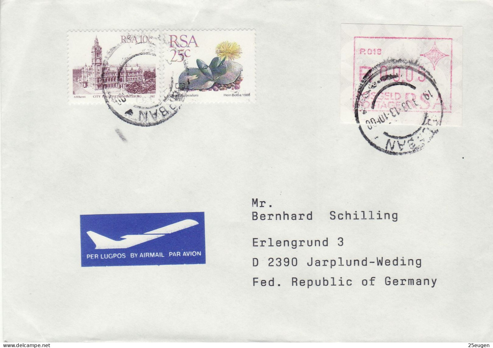SOUTH AFRICA 1989  AIRMAIL LETTER SENT TO JARPLUND - Storia Postale