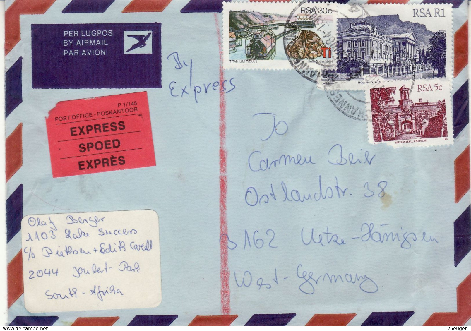 SOUTH AFRICA 1984  AIRMAIL LETTER SENT TO GERMANY - Brieven En Documenten