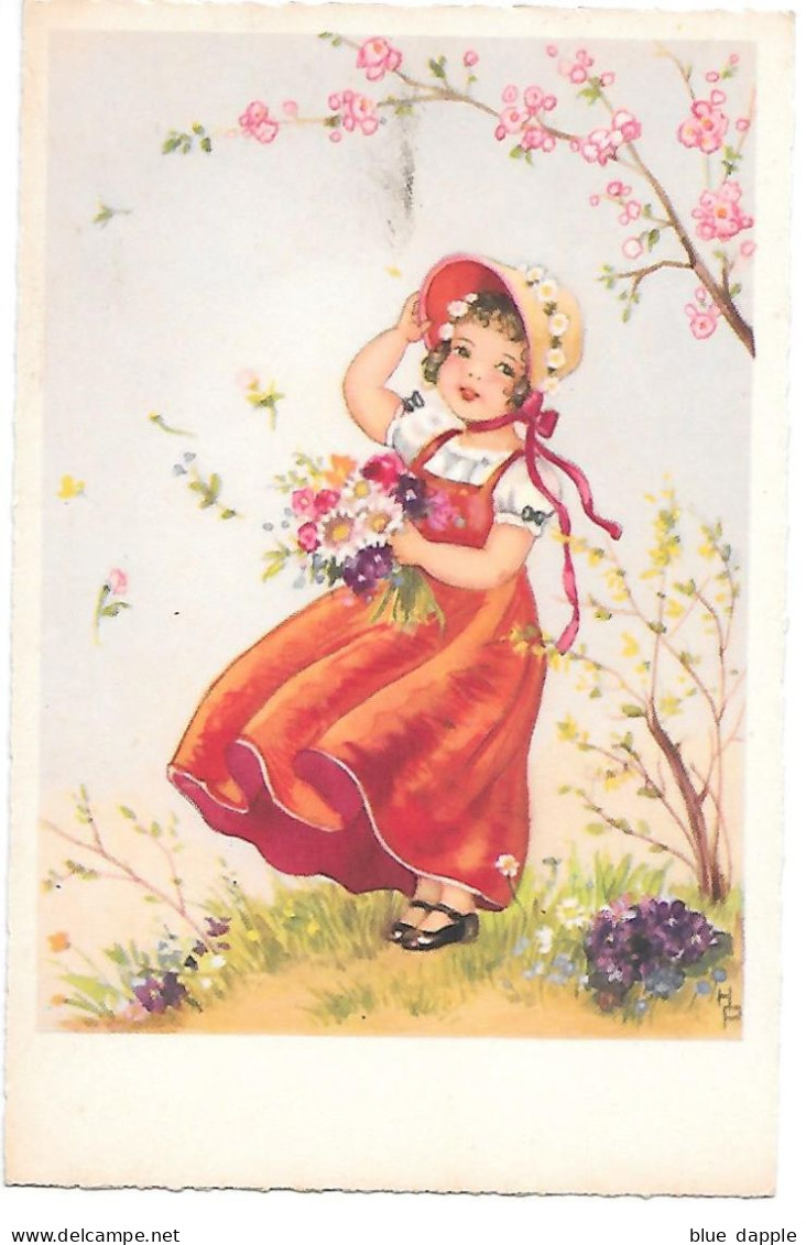 Illustrator - Hannes Petersen - Girl With Bonnet, Flowers, Fille Avec Bonnet, Fleurs, Mädchen Mit Haube, Blumen, Ragazza - Petersen, Hannes