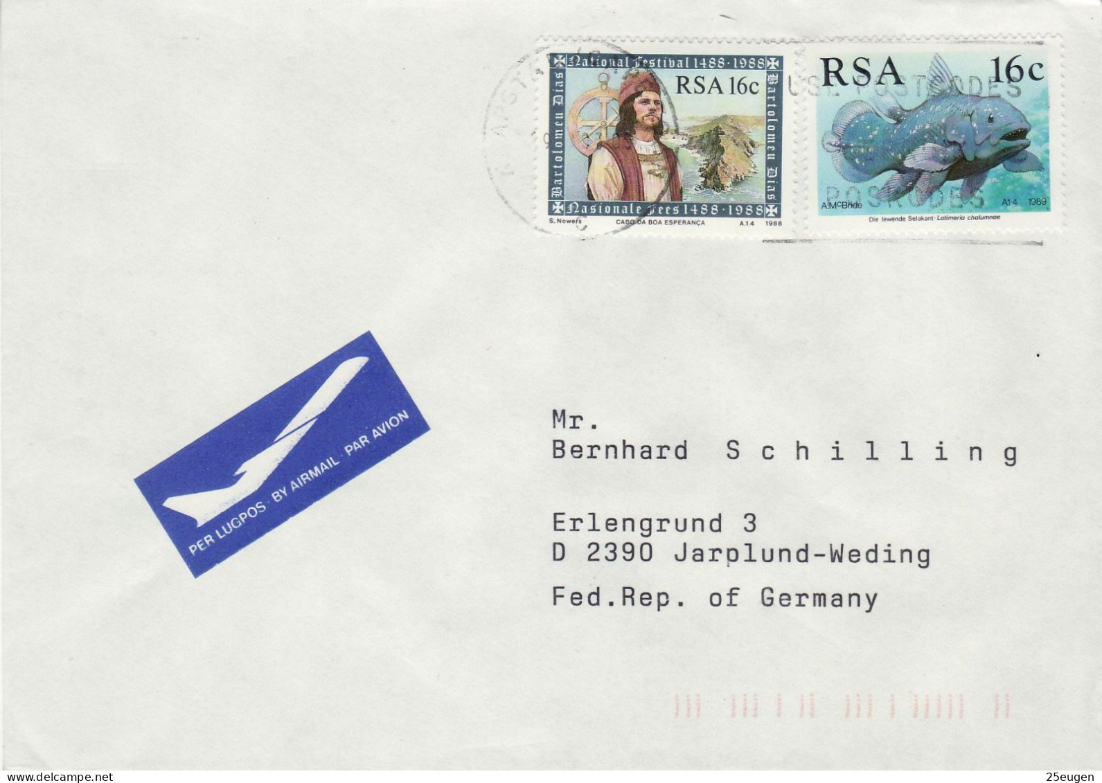 SOUTH AFRICA 1989  AIRMAIL LETTER SENT TO JARPLUND - Lettres & Documents