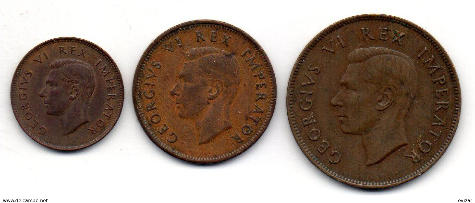 SOUTH AFRICA, Set Of Three Coins 1/4, 1/2, 1 Penny, Bronze, Year 1940-47, KM # 23, 24, 25 - South Africa