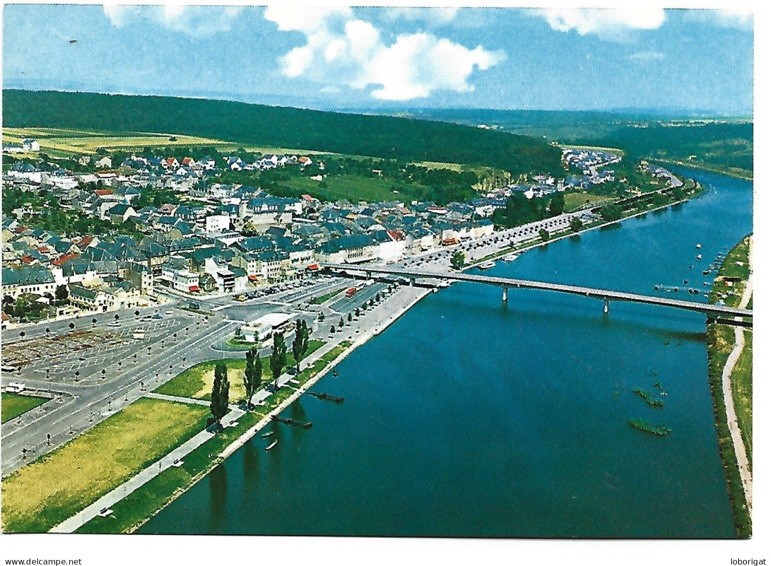 VUE AERIENNE AVEC PONT DE LA MOSELLE ET ESPLANADE.- AUS DER VOGELSCHAU.-  REMICH.- ( LUXEMBOURG ) - Remich