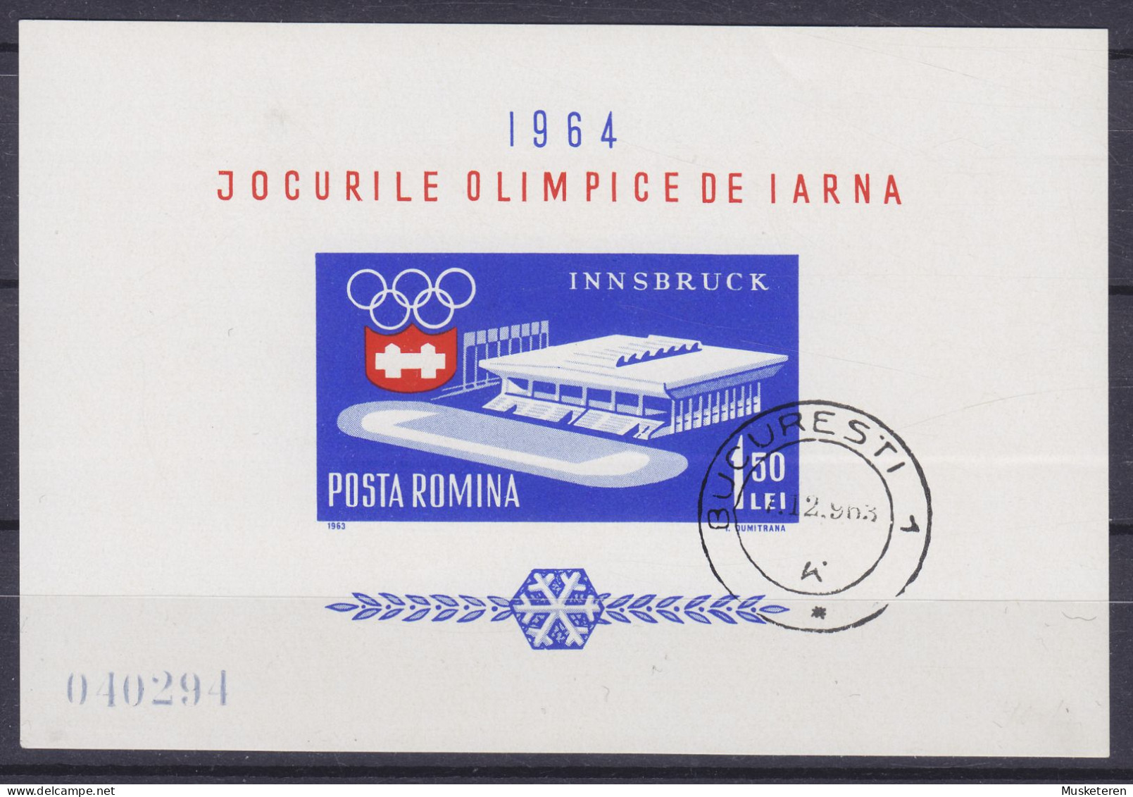 Romania 1964 Block 55 Miniature Sheet Olympischen Winterspiele Winter Olympic Games Jeux Olympique, Innsbruck - Hiver 1964: Innsbruck