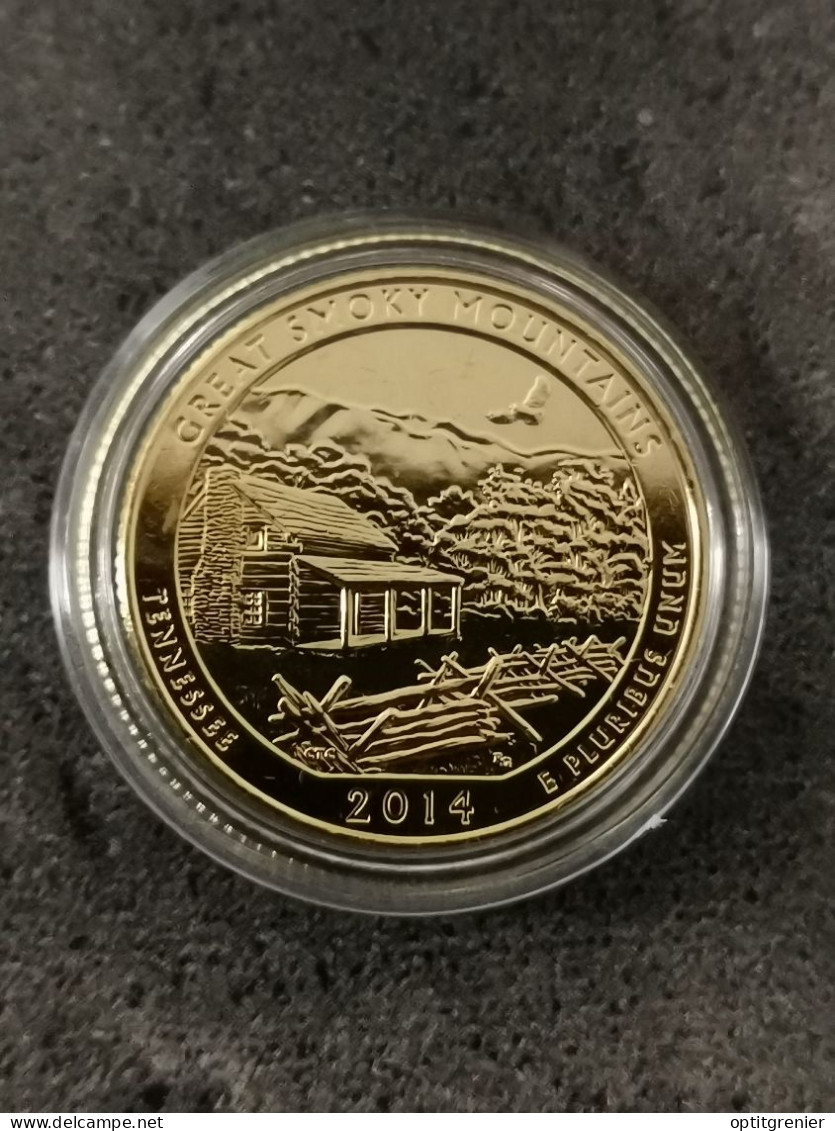 NATIONAL PARKS QUARTER DOLLAR 2014 D TENNESSEE GREAT SMOKY  / CUPRONICKEL DORURE OR 24 CARATS / USA / + CERTIFICAT - 2010-...: National Parks