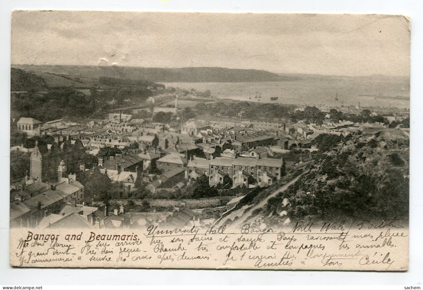 PAYS De GALLES BANGOR And BEAUMARIS Vue Large Ville Et Cote écrite 1905 Timbrée D11 2022 - Caernarvonshire