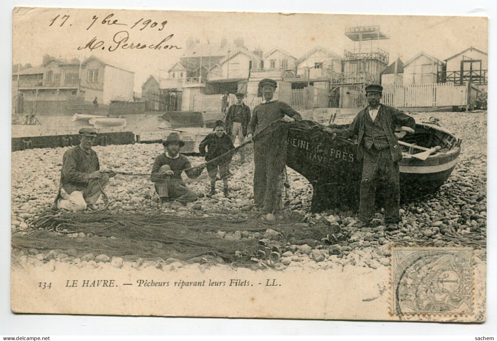 76 LE HAVRE Pecheurs Réparant Leurs Filets Barques Plage  1903 Timpb LL 134  D11 2022  - Cap De La Hève