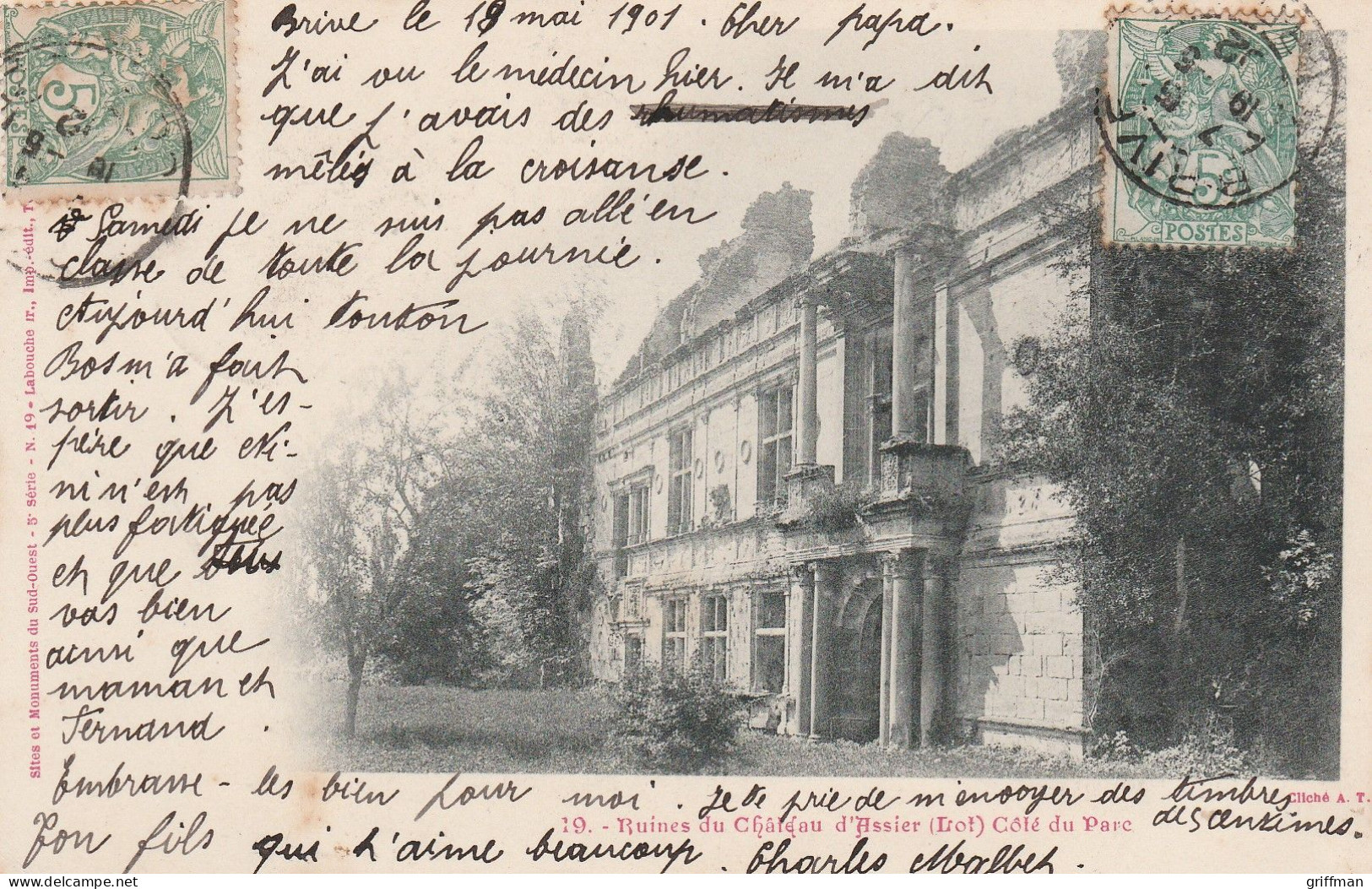 ASSIER RUINES DU CHATEAU COTE PARC 1902 PRECURSEUR TBE - Assier