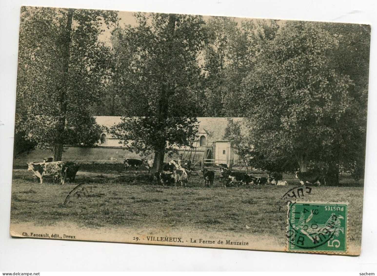 28 VILLEMEUX Sur EURE Vaches Au Champ La Ferme De Mauzaize 1911 Timb Edit Ch Foucault 1911  D12 2022 - Villemeux-sur-Eure