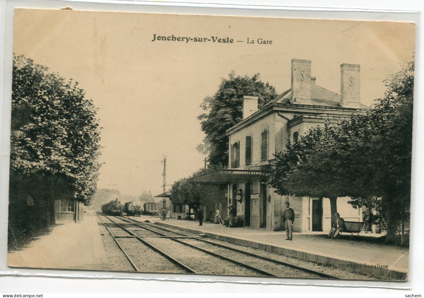 51 JONCHERY Sur VESLE Le Train Entre En Gare Des Voyageurs Cheminot Quai  Voies Chemin De Fer 1907 Timb    D12 2022 - Jonchery-sur-Vesle