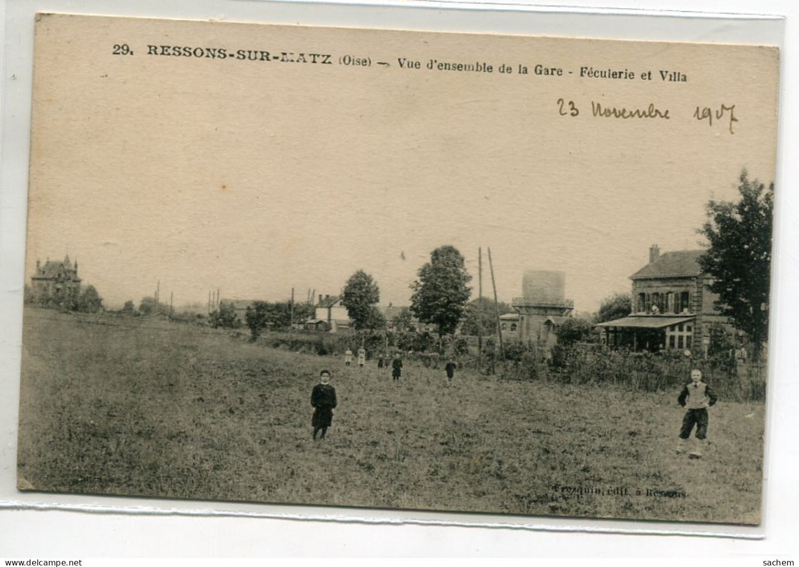 60 RESSONS Sur MATZ Petits Ecoliers Champ Vue Gare Usine Féculerie Et Villa CACHET Centre Hopitalier 1917 écrit D12 2022 - Ressons Sur Matz