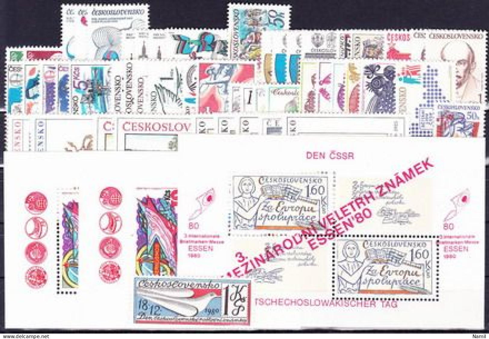 ** Tchécoslovaquie 1980 Mi 2541-2595+Bl.40A+B-42 (Yv 2368-2420+BF), (MNH)** - Komplette Jahrgänge