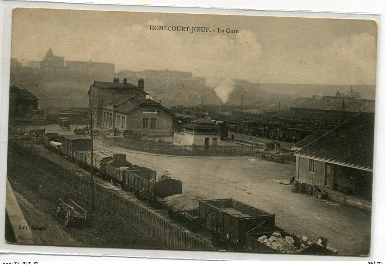 54 HOMECOURT JOEUF  Carte Rare La Gare Wagons Trains Marchandises 1920 Edit Jamain   D13 2022 - Homecourt