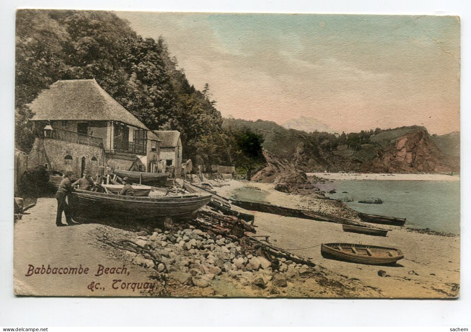 ANGLETERRE TORQUAY Babbacombe Beach Pecheurs Barque Plage écrite  D13 2022 - Torquay