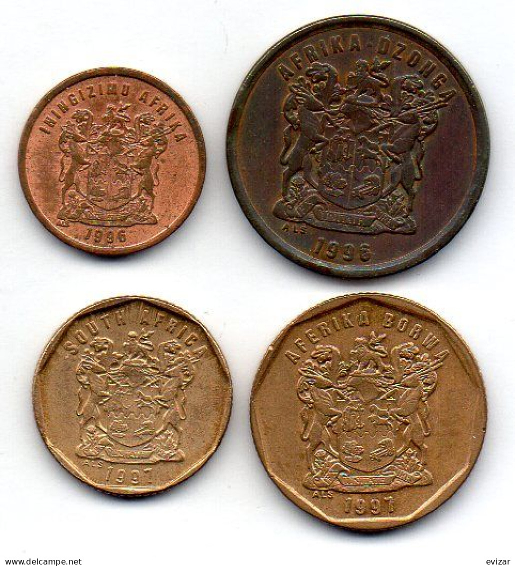 SOUTH AFRICA, Set Of Four Coins 1, 5, 10, 20 Cents, Copper, Brass, Year 1996-97, KM # 158, 160, 161, 162 - South Africa