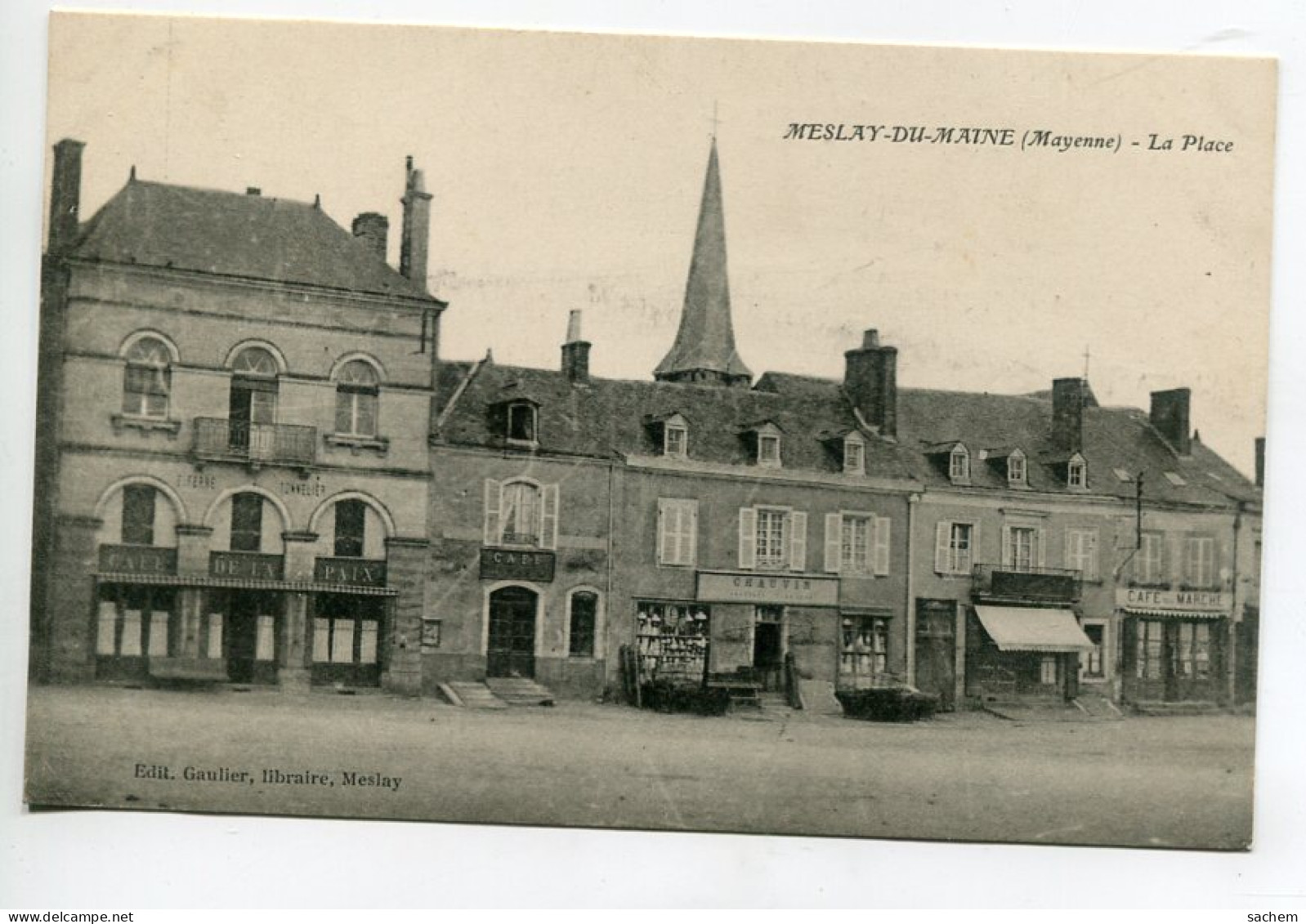 53 MESLAY Du MAINE Place Du Village Commerces Café De La Paix , Café Du Marché ,  Commerce Chauvin  1921 écrit D14 2022  - Meslay Du Maine