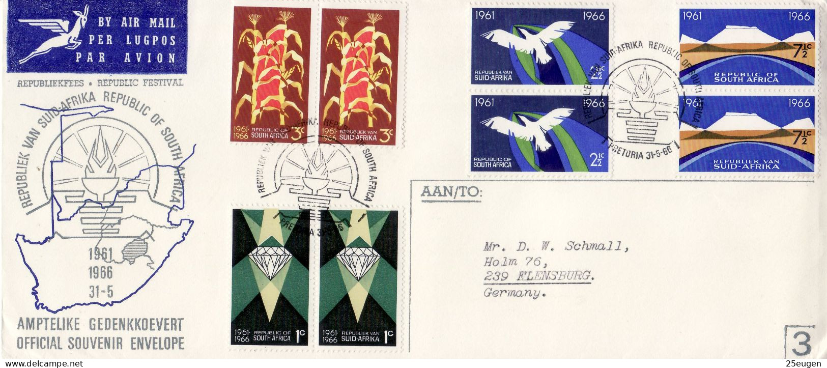 SOUTH AFRICA 1966  AIRMAIL LETTER SENT TO FLENSBURG FDC COVER - Covers & Documents