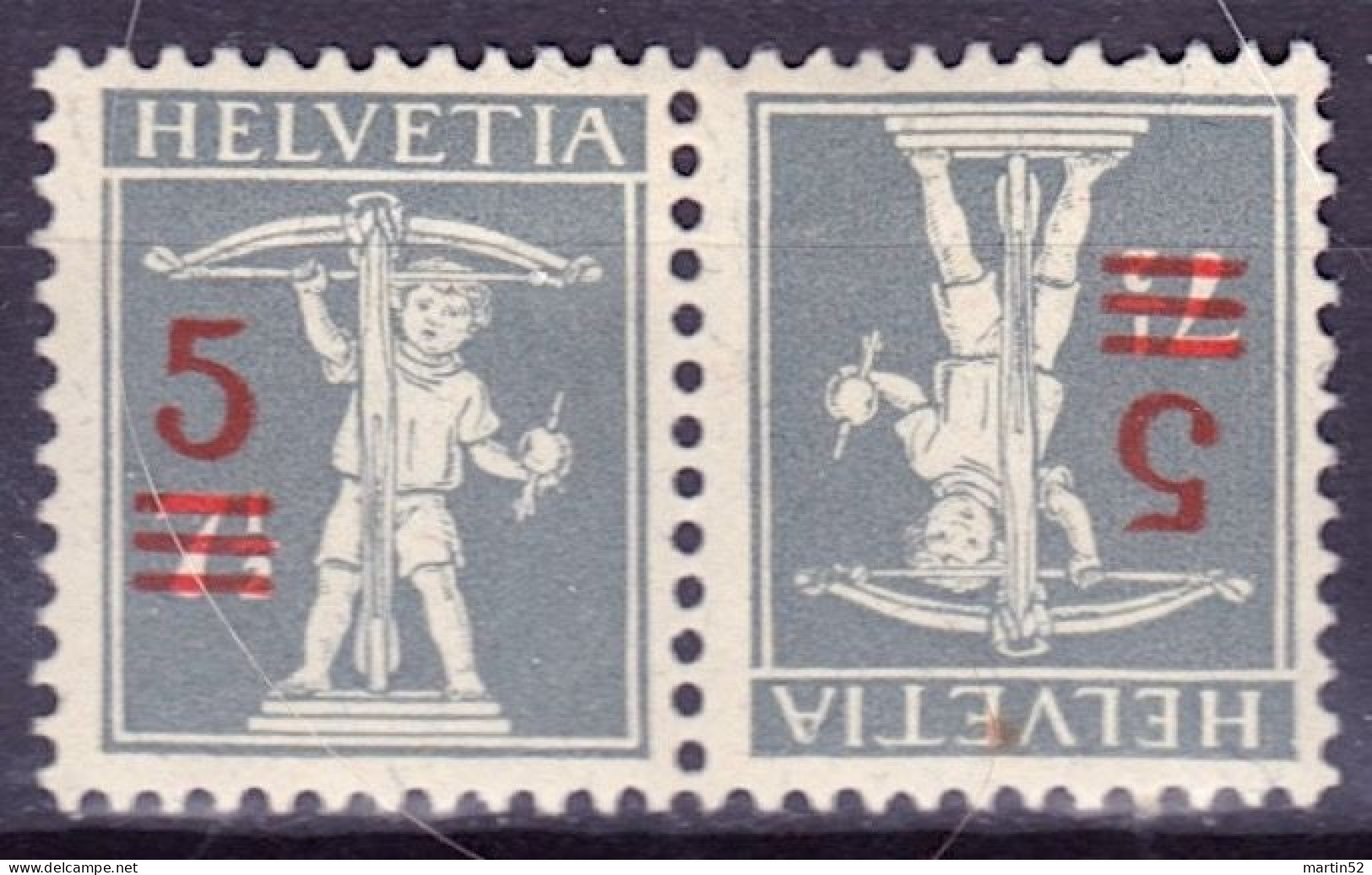 Schweiz Suisse 1921: Fils De Tell (5==) Kehrdruck / Tête-bêche Zu K14 Mi K14 * Mit Falz - Trace MLH (Zu CHF 16.00 - 50%) - Tête-bêche