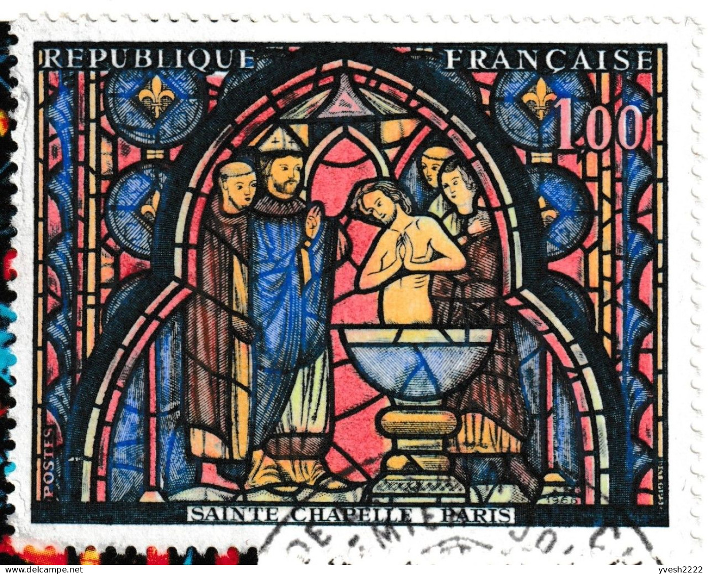 France 1966 Y&T 1492. Vitrail De La Sainte Chapelle. 2 CM. Baptême De Jésus. Curiosités : Couleurs Déplacées Et Absentes - Verres & Vitraux