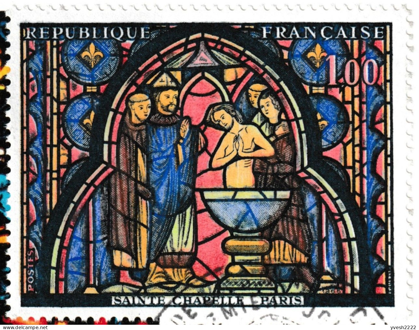 France 1966 Y&T 1492. Vitrail De La Sainte Chapelle. 2 CM. Baptême De Jésus. Curiosités : Couleurs Déplacées Et Absentes - Glasses & Stained-Glasses