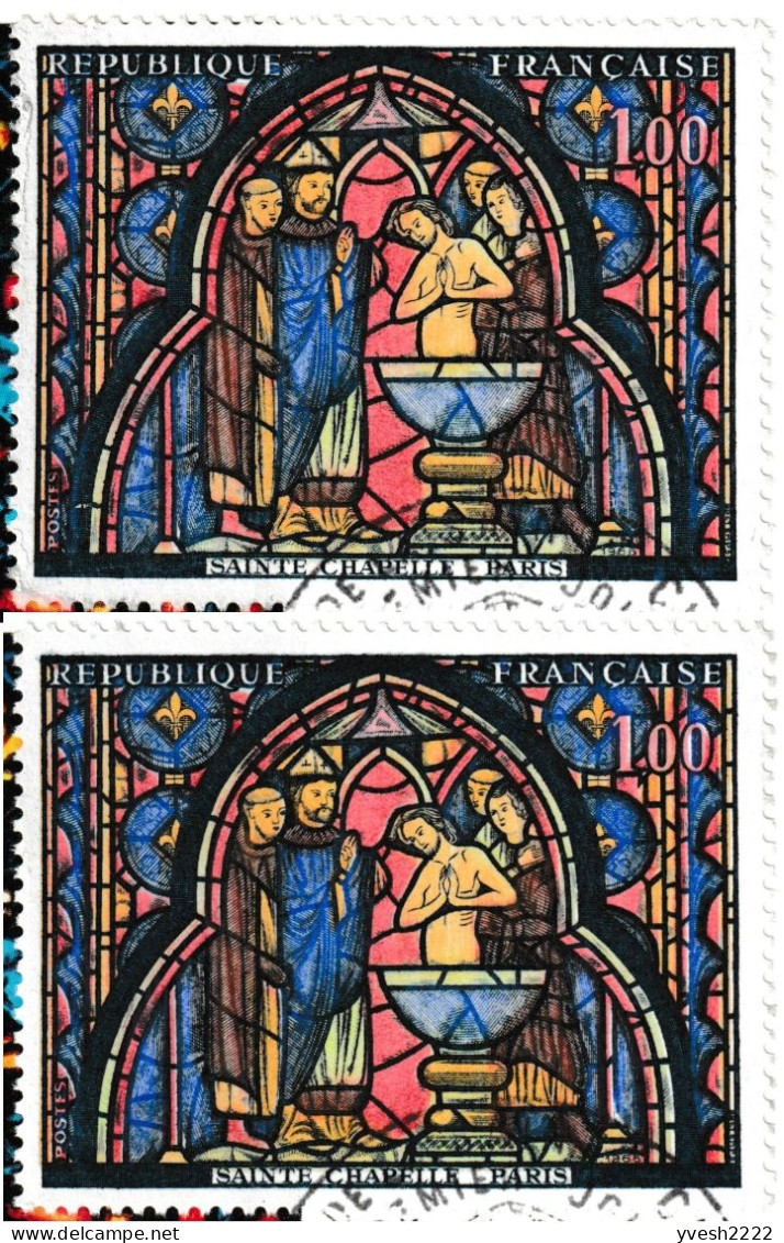 France 1966 Y&T 1492. Vitrail De La Sainte Chapelle. 2 CM. Baptême De Jésus. Curiosités : Couleurs Déplacées Et Absentes - Verres & Vitraux