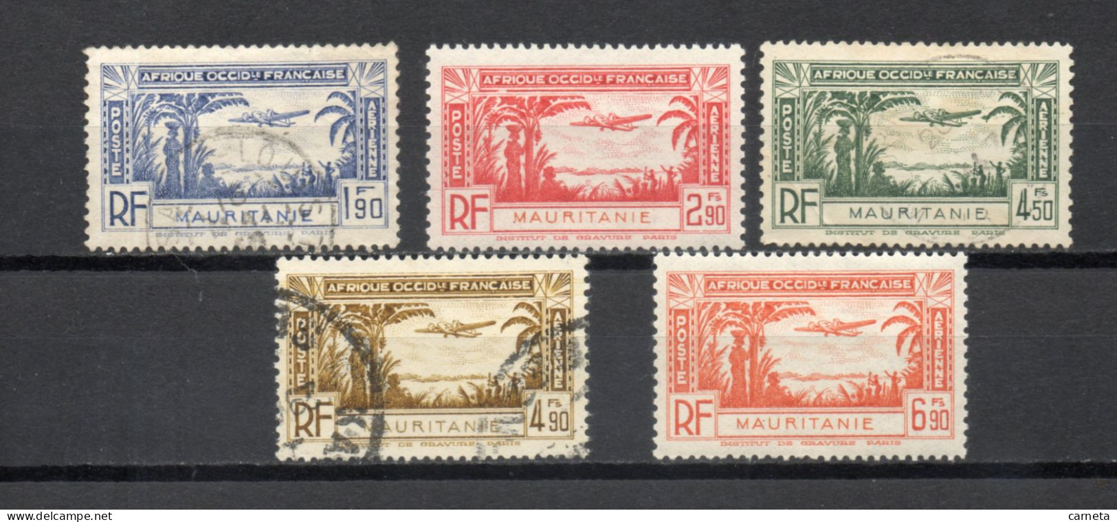 MAURITANIE  PA N° 1 à 5   OBLITERES + NEUFS AVEC CHARNIERES    COTE 4.75€   AVION PAYSAGE   VOIR DESCRIPTION - Used Stamps