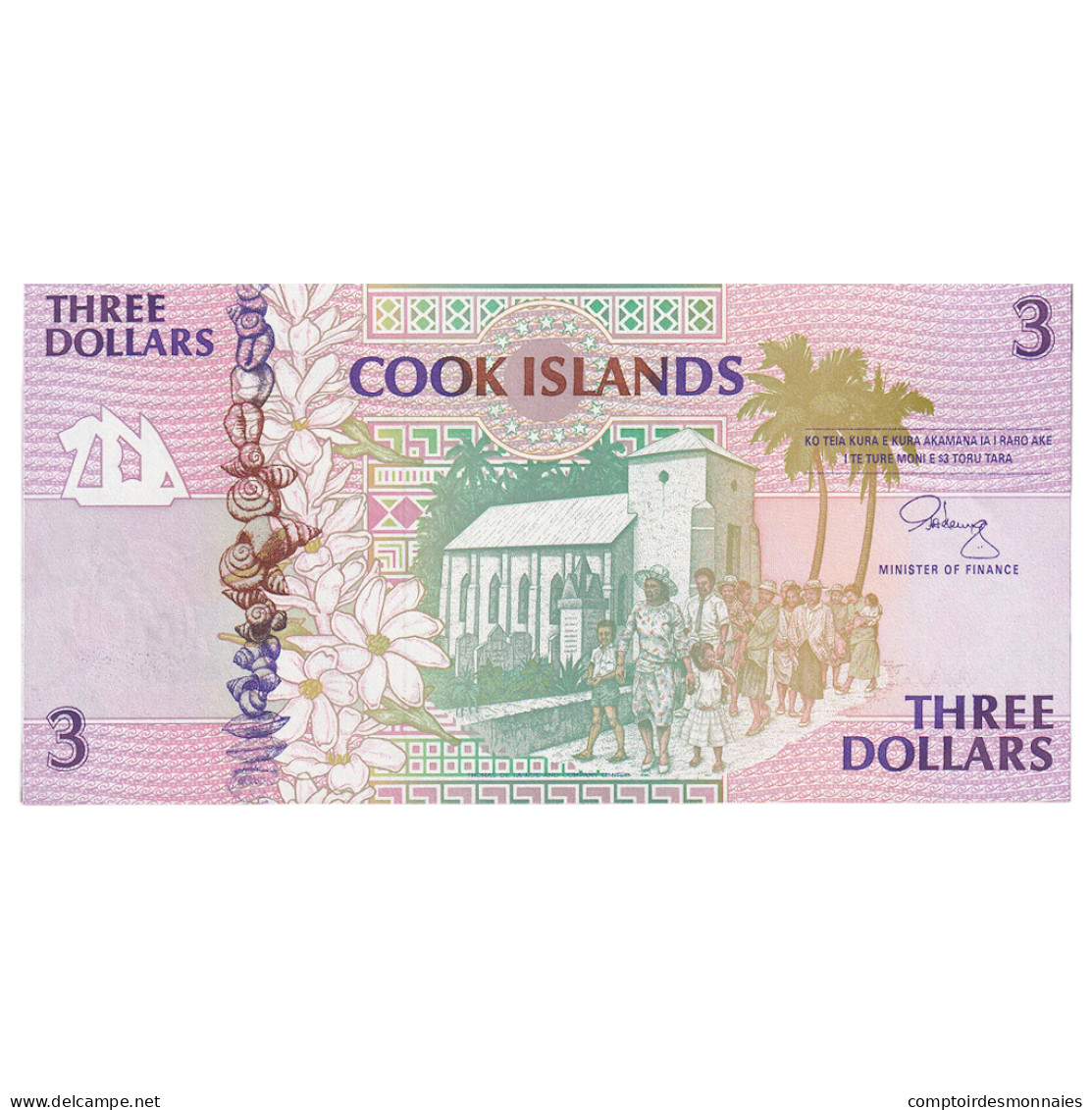 Billet, Îles Cook, 3 Dollars, Undated (1992), KM:7a, NEUF - Cook Islands