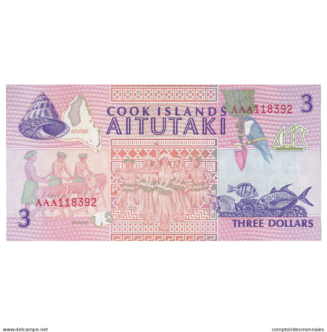 Billet, Îles Cook, 3 Dollars, Undated (1992), KM:7a, NEUF - Cook