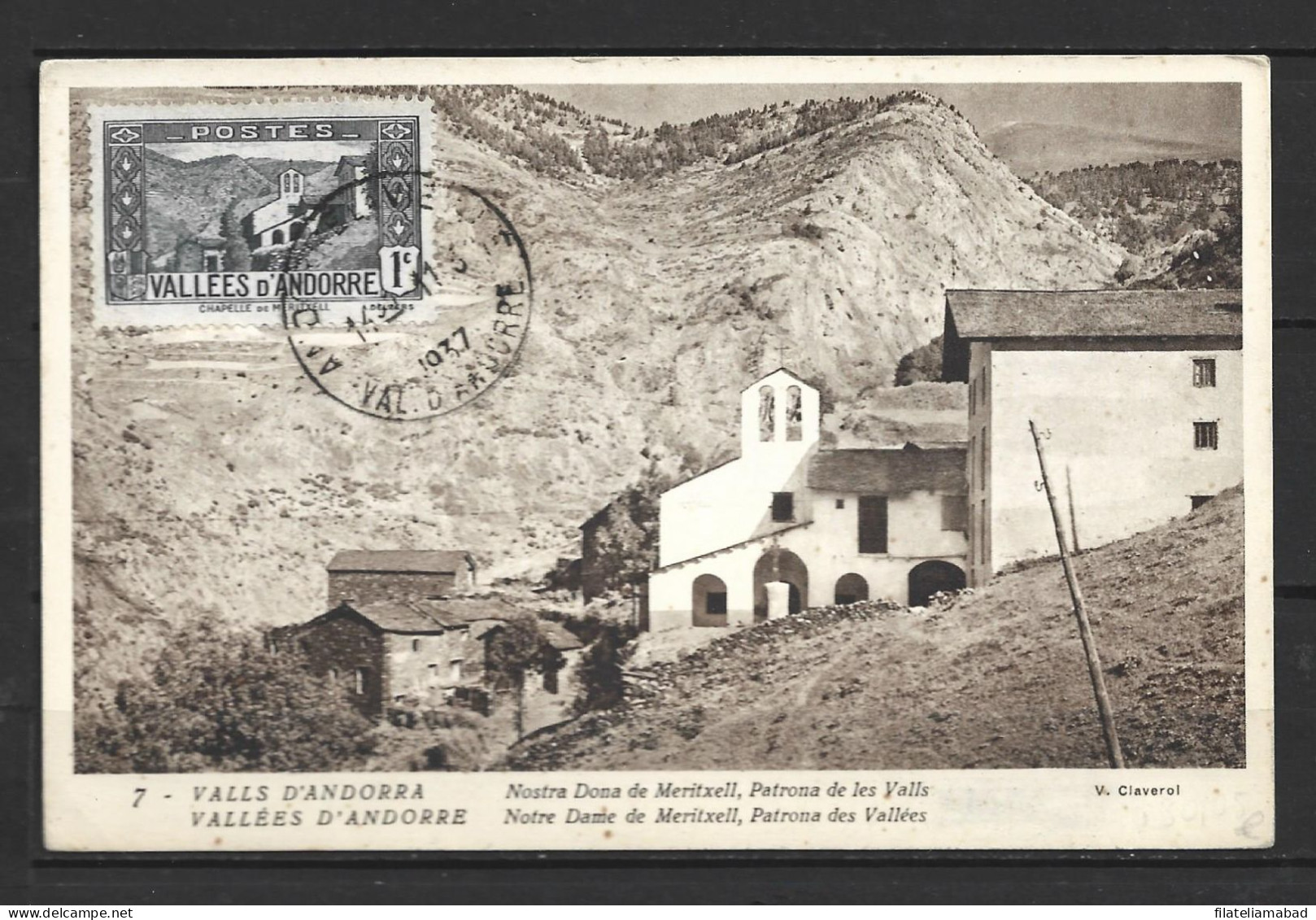 ANDORRA CARTA MAXIMA ANTIGUO SANTUARIO DE MERITXELL ANTES DE QUEMARSE (P. 15 ) - Maximumkarten (MC)