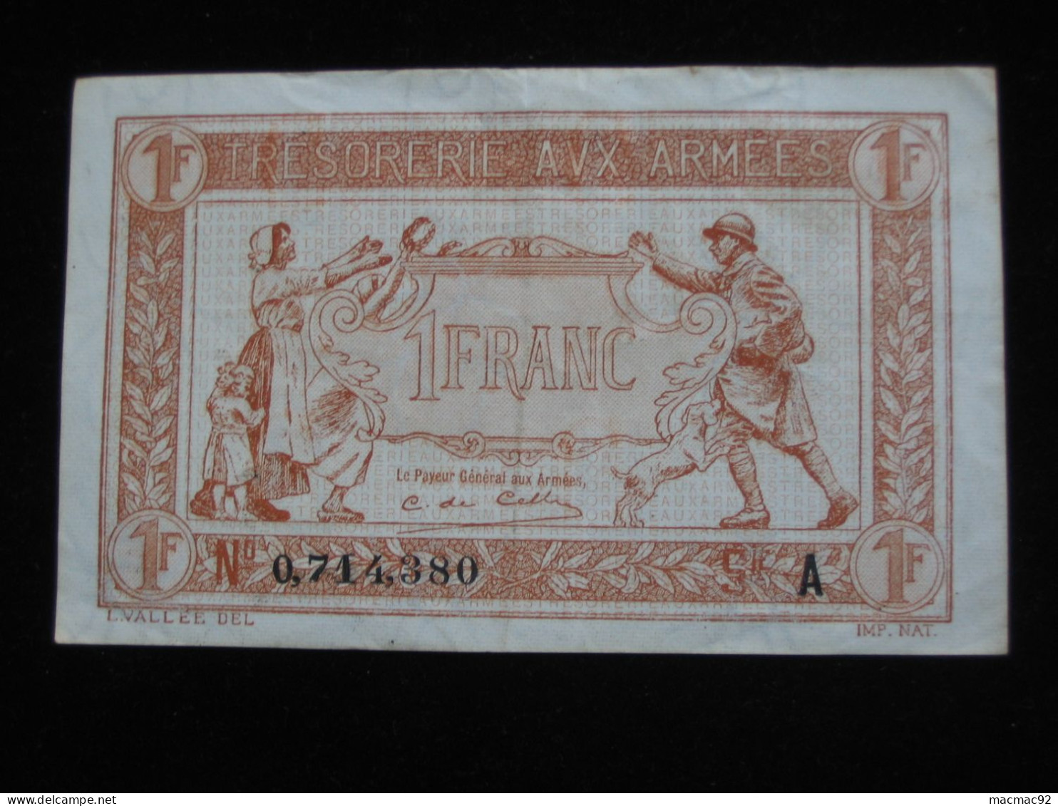 1 Franc - Trésorerie Aux Armées 1917 - A  **** EN ACHAT IMMEDIAT ****   Billet Recherché !!!! - 1917-1919 Army Treasury