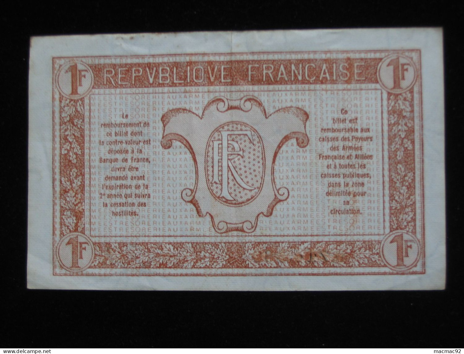 1 Franc - Trésorerie Aux Armées 1917 - A  **** EN ACHAT IMMEDIAT ****   Billet Recherché !!!! - 1917-1919 Legerschatkist