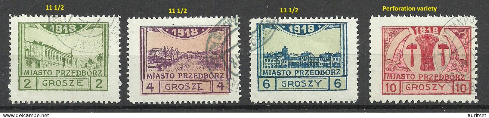 Poland Polen 1918 Przedborz Michel 3 - 5 B (perf 11 1/2) & Michel 6 Perforation Variety Abart O - Oblitérés