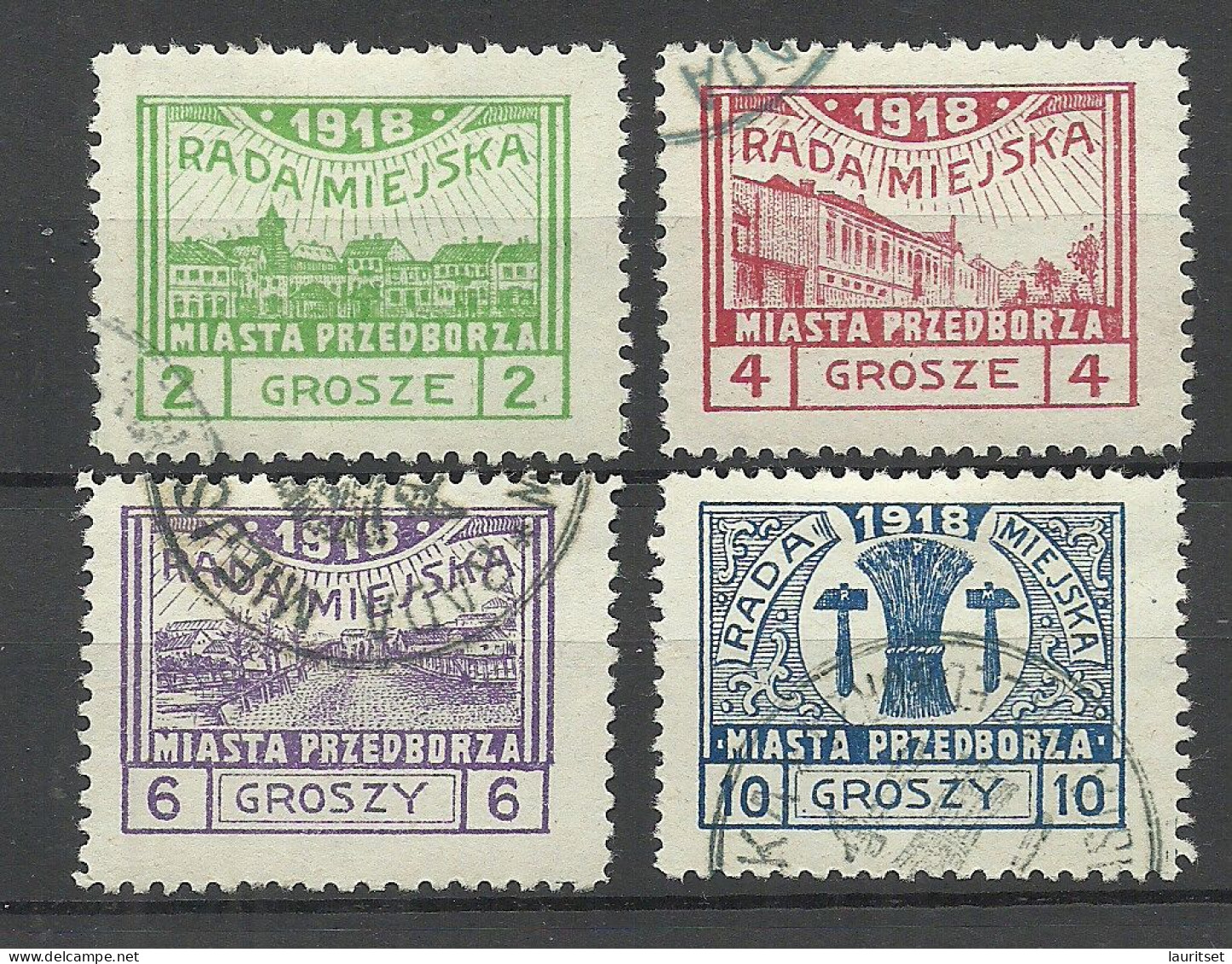 Poland Polen 1918 Przedborz Michel 7 - 10 A O Local Issue Lokalpost - Unused Stamps