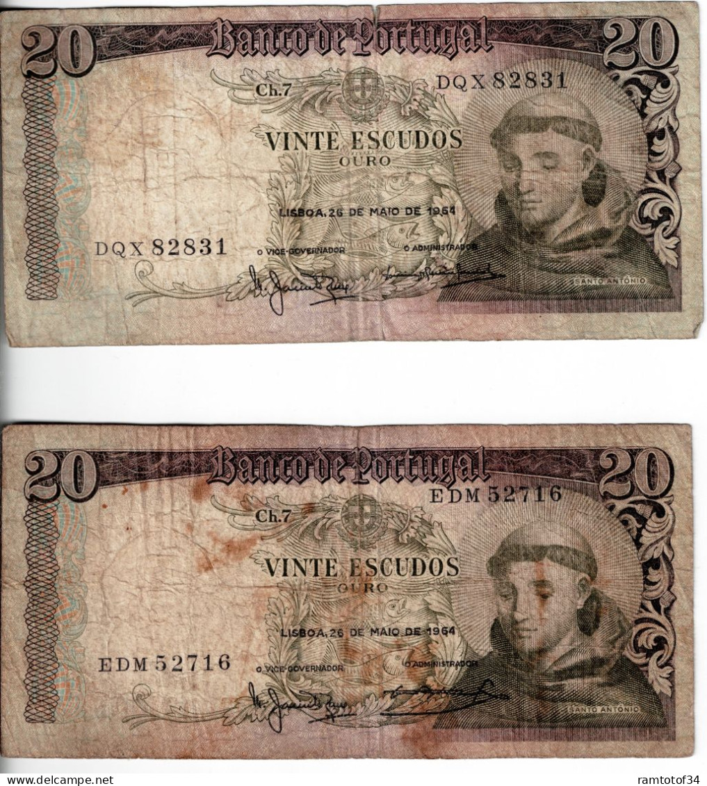 PORTUGAL -  Lot 2 Billets De 20 ESCUDOS - Portugal