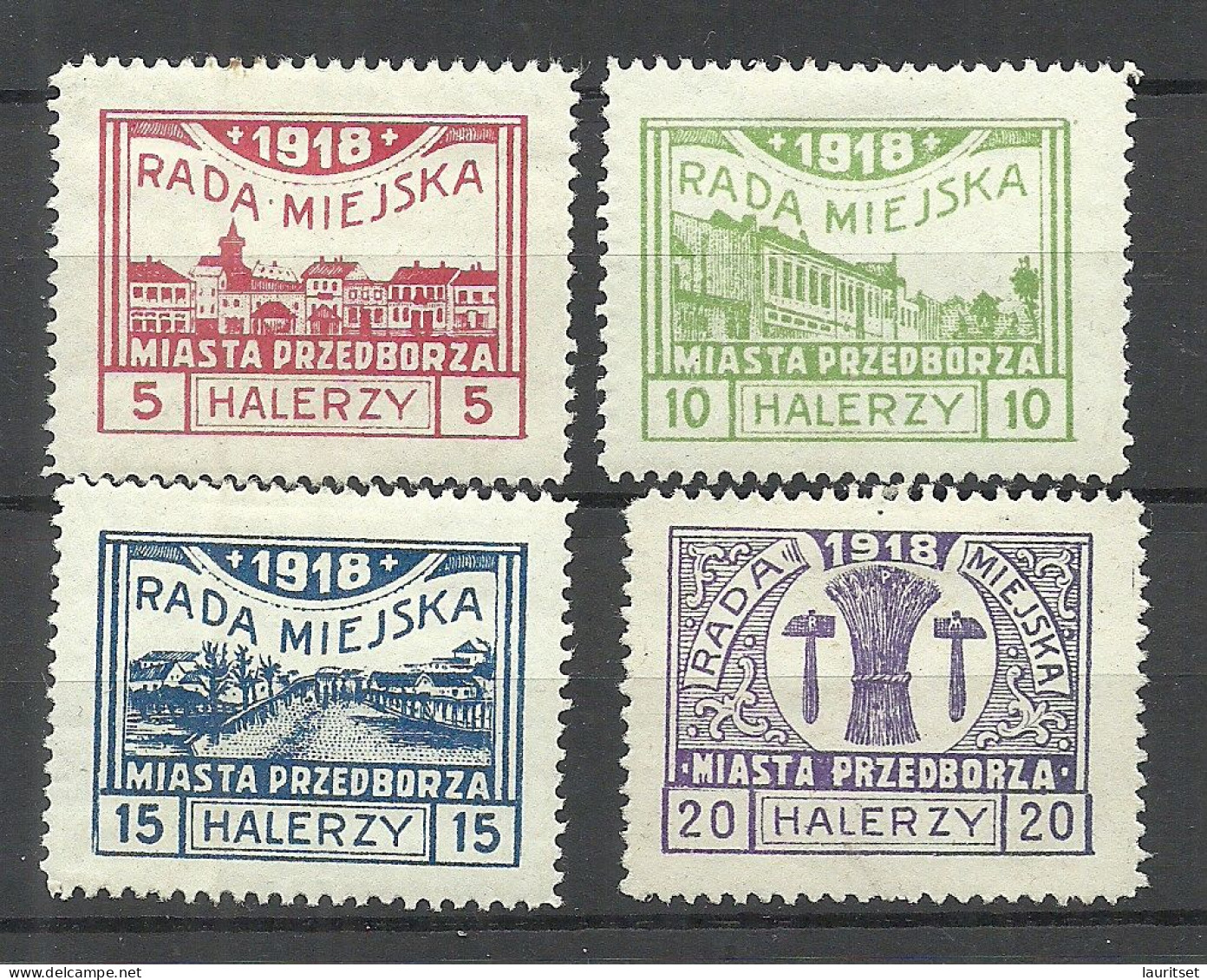 Poland Polen Polska 1918 Local Post Przedborz Michel 15 - 18 B (perf 11 1/2) * Lokalpost - Ongebruikt