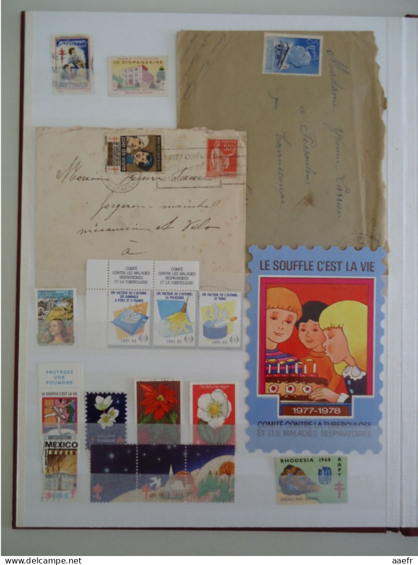 Monde - Anti-tuberculeux - 117 timbres, 123 vignettes, 62 flammes dans un album