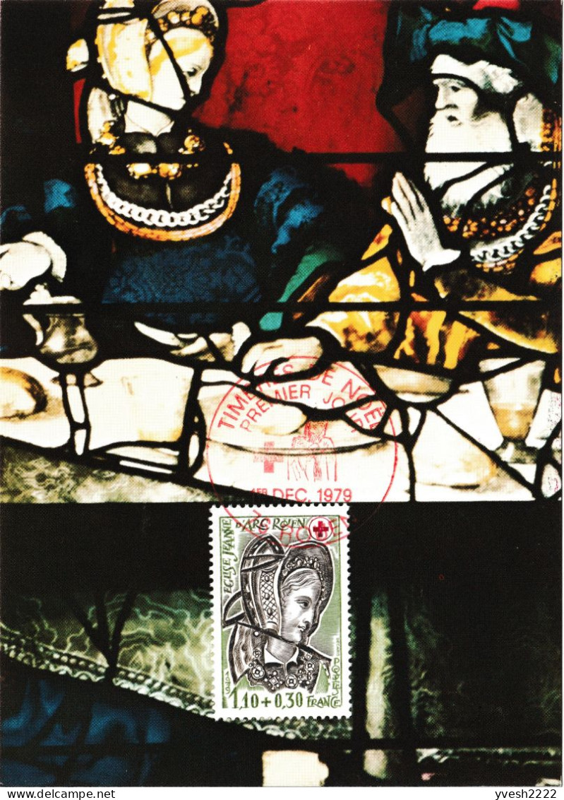 France 1979 Y&T 2070 Et 2071. Croix-Rouge. Vitraux De L'église Ste Jeanne D'Arc, Rouen. 2 Cartes Maximum (CM) - Verres & Vitraux
