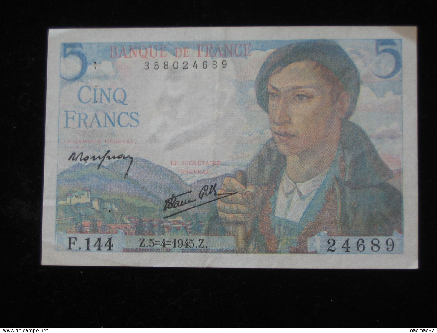 5  Cinq Francs - Francs Berger   5=4=1945   **** EN ACHAT IMMEDIAT **** - 5 F 1943-1947 ''Berger''