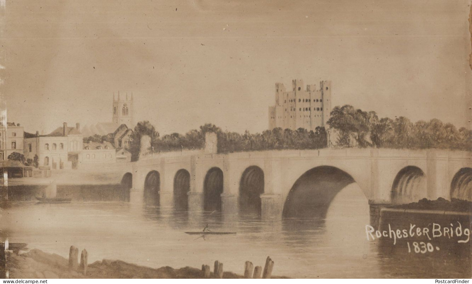 Rochester Bridge In 1830 River Victorian Kent Old Real Photo Postcard - Rochester