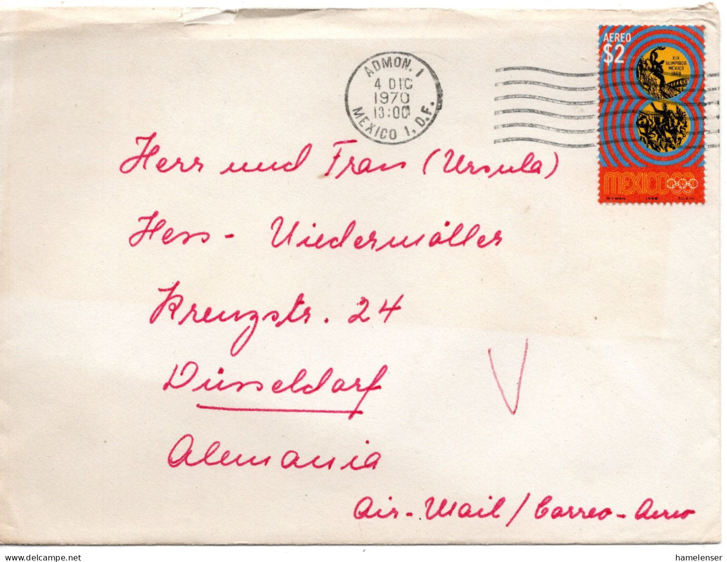 73459 - Mexico - 1970 - $2 Sommerolympiade '68 EF A LpBf MEXICO -> Westdeutschland - Summer 1968: Mexico City