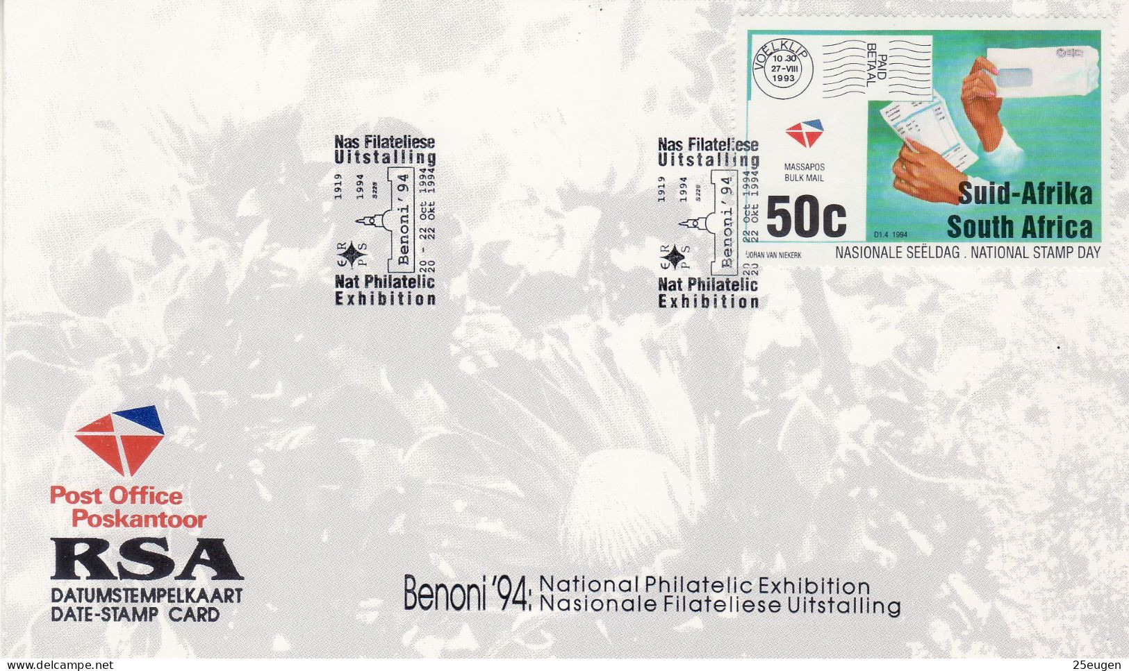 SOUTH AFRICA 1994 BENONI PHILATELIC EXHIBITION COMMEMORATIVE CARD - Brieven En Documenten