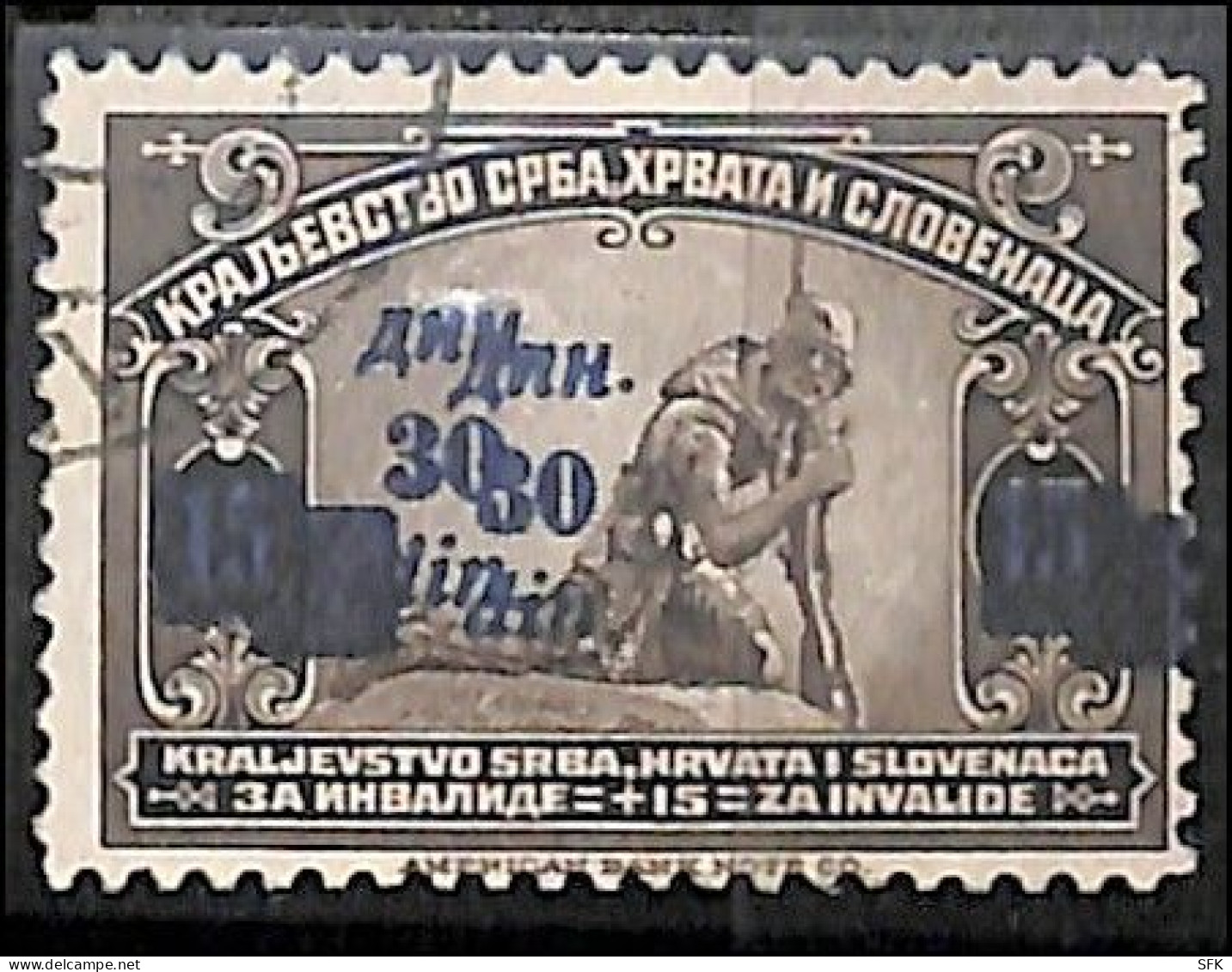 1922 Canceled Stamp "invalids" Of 30din With Double Overprint. - Gebraucht