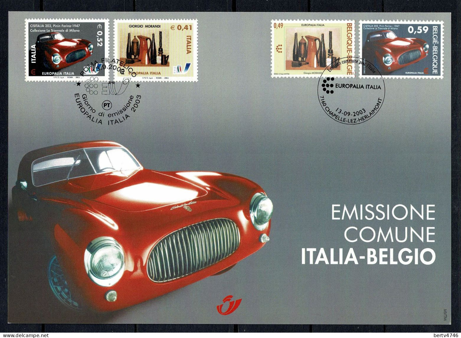 Belg. 2003 - 3205HK België/Italië - Belgique/Italie - Cartes Souvenir – Emissions Communes [HK]