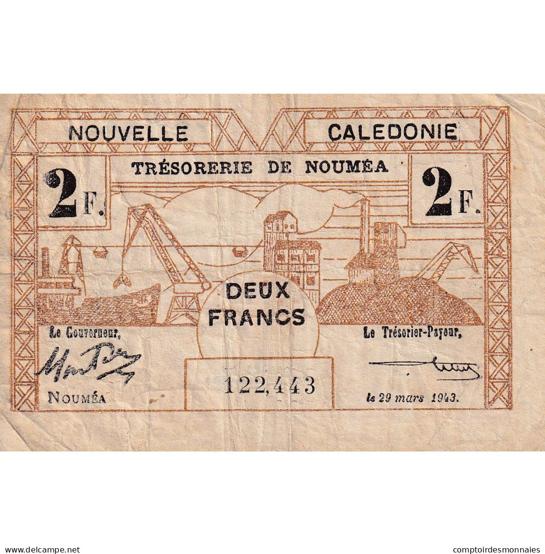 Billet, Nouvelle-Calédonie, 2 Francs, 1943, 1943-03-29, KM:56a, TTB - Nouvelle-Calédonie 1873-1985