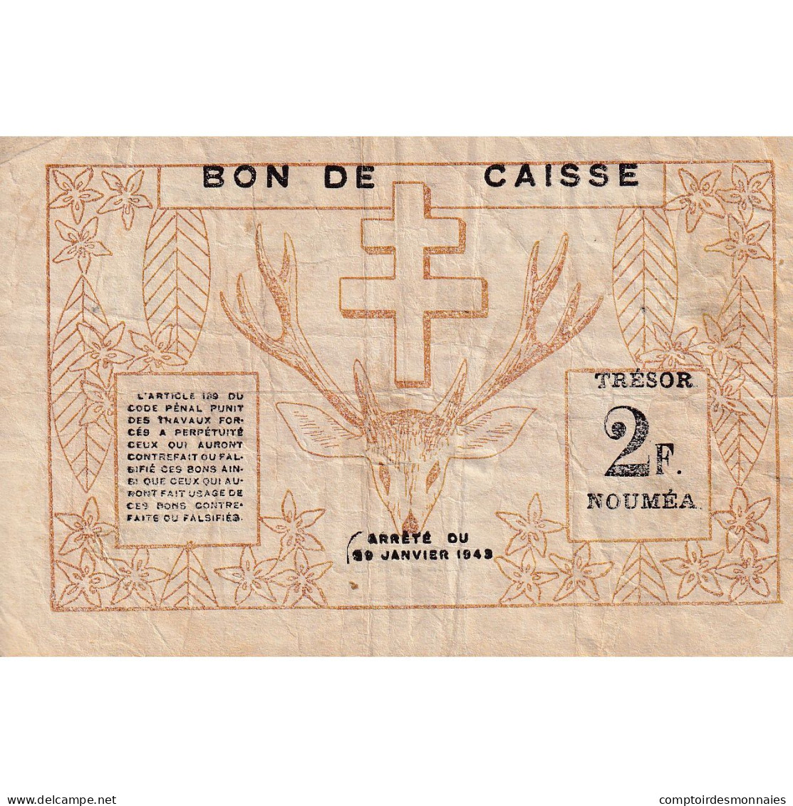 Billet, Nouvelle-Calédonie, 2 Francs, 1943, 1943-03-29, KM:56a, TTB - Nouméa (New Caledonia 1873-1985)