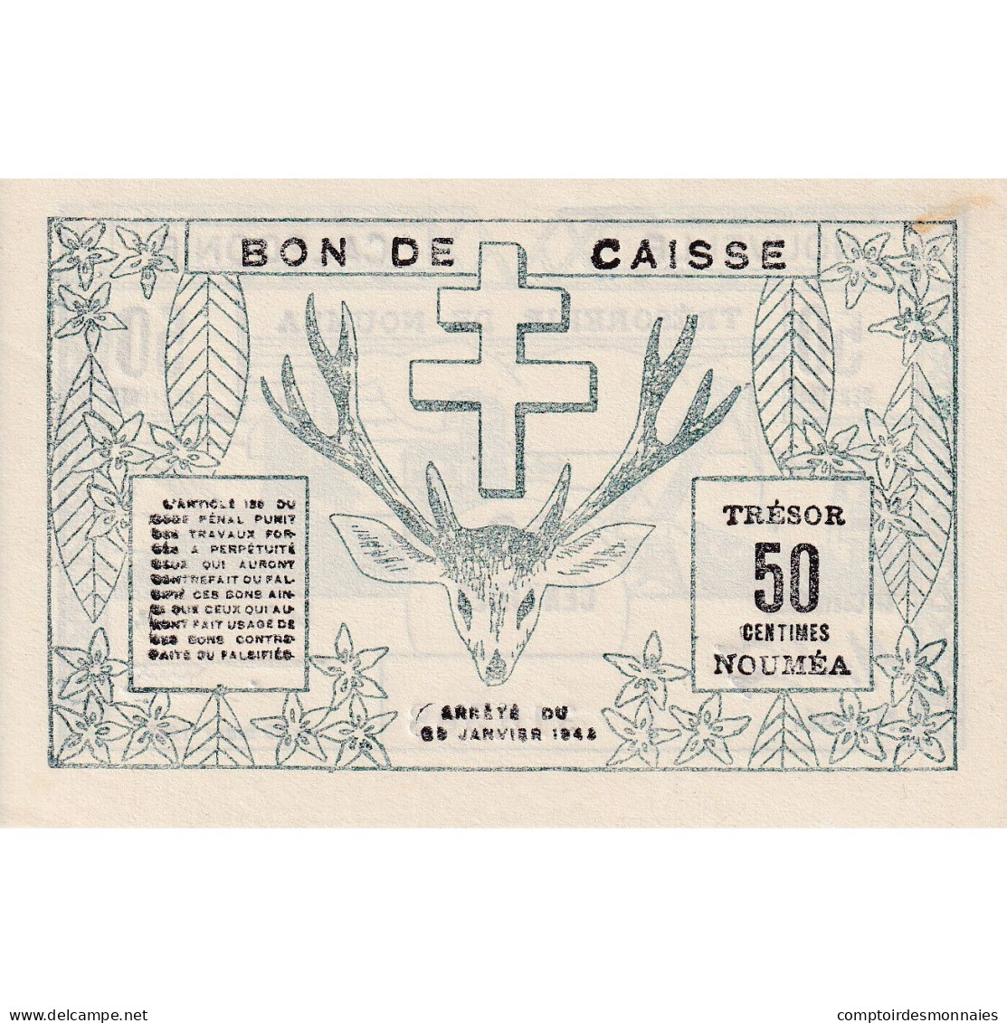 Billet, Nouvelle-Calédonie, 50 Centimes, 1943, 1943-03-29, KM:54, NEUF - Nouméa (Nuova Caledonia 1873-1985)