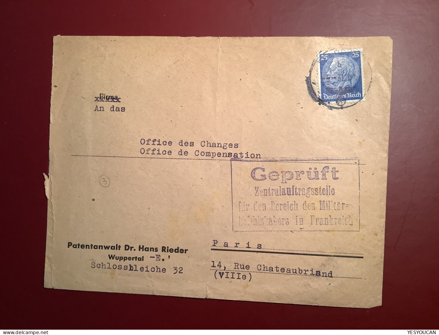 PARIS  "FELDPOST 1941" Zensur Brief GEPRÜFT ZENTRALAUFTRAGSSTELLE/FRANKREICH  (WW2 Censure Lettre Guerre 1939-45 2.WK - 2. Weltkrieg 1939-1945