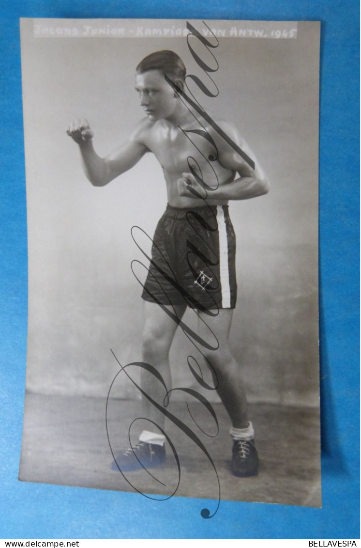 Boksen Bokser Boxeur Boxing Boxer  "JACOBS" Junior  Kampioen Van  Antwerpen  1945  ! Fotokaart Photo HALLEUX Berchem - Boxe