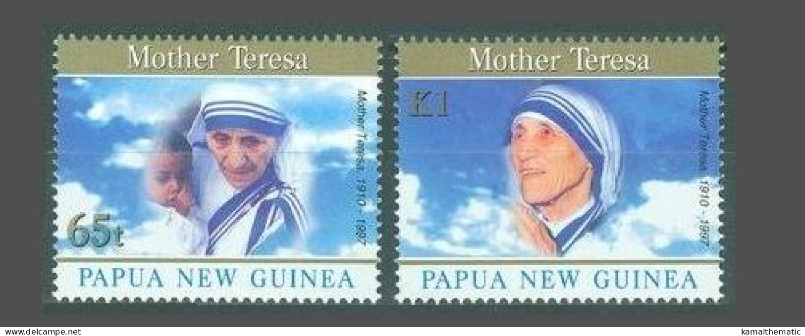Papua New Guinea 1997 MNH 2v, Mother Teresa, Nobel Peace, Gold Colour Border - Mère Teresa