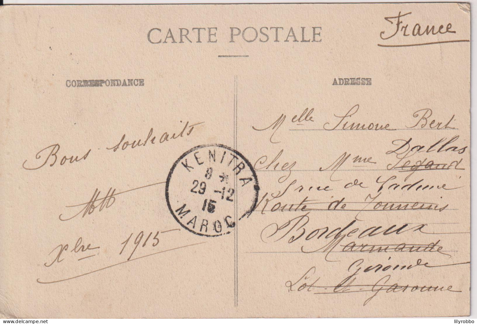 MOROCCO - KENITA La Controle Civil 1915 - VG Postmark Etc - Afrique